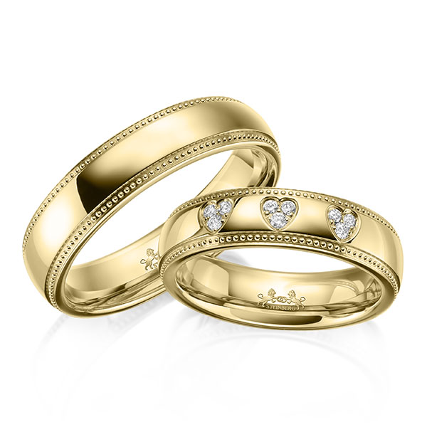 Paar klassische Trauringe/Eheringe in Gelbgold 585 mit zus. 0,09 ct. Brillant tw, si von Steinberg - Q-1646-6 Paar klassische Trauringe/Eheringe in Gelbgold 585 mit zus. 0,09 ct. Brillant tw, si von Steinberg - Q-1646-6