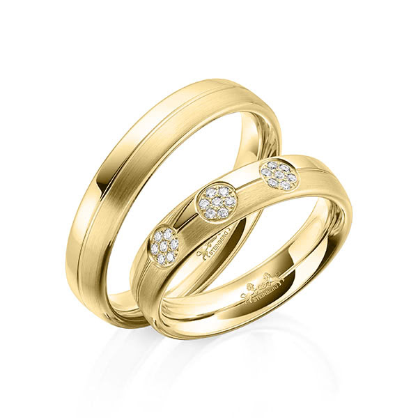 Paar klassische Trauringe/Eheringe in Gelbgold 585 mit zus. 0,105 ct. Brillant tw, si von Steinberg - Q-1607-2 Paar klassische Trauringe/Eheringe in Gelbgold 585 mit zus. 0,105 ct. Brillant tw, si von Steinberg - Q-1607-2