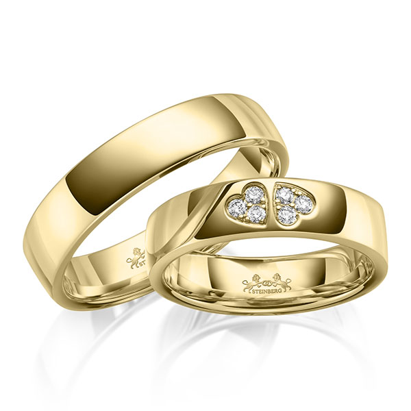 Paar klassische Trauringe/Eheringe in Gelbgold 585 mit zus. 0,11 ct. Brillant tw, si von Steinberg - Q-1660-1 Paar klassische Trauringe/Eheringe in Gelbgold 585 mit zus. 0,11 ct. Brillant tw, si von Steinberg - Q-1660-1