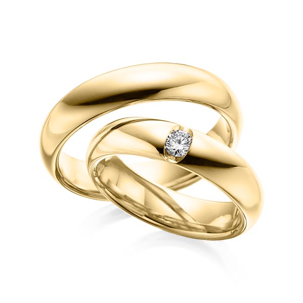 Paar klassische Trauringe/Eheringe in Gelbgold 585 mit zus. 0,15 ct. Brillant tw, si von Steinberg - Q-1068-3 Paar klassische Trauringe/Eheringe in Gelbgold 585 mit zus. 0,15 ct. Brillant tw, si von Steinberg - Q-1068-3