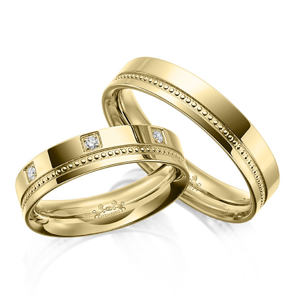 Paar klassische Trauringe/Eheringe in Gelbgold 585 mit zus. 0,175 ct. Brillant tw, si von Steinberg - Q-1648-6 Paar klassische Trauringe/Eheringe in Gelbgold 585 mit zus. 0,175 ct. Brillant tw, si von Steinberg - Q-1648-6