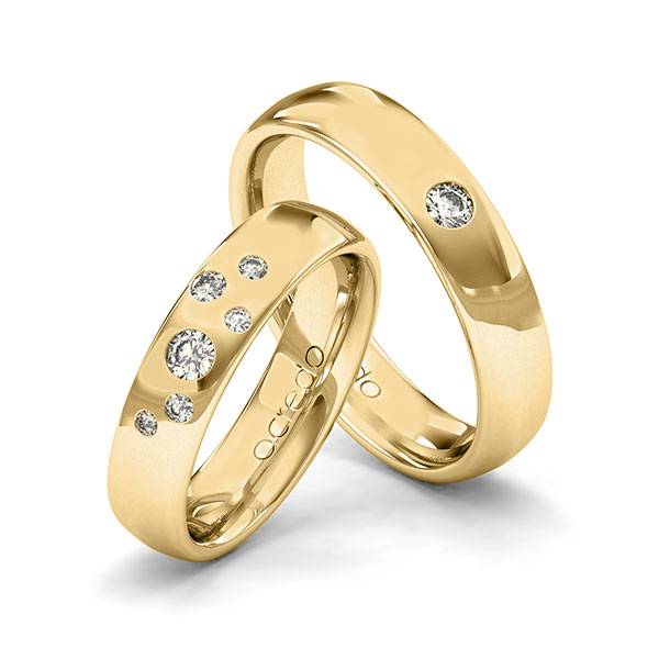 Paar klassische Trauringe/Eheringe in Gelbgold 585 mit zus. 0,24 ct. Brillant tw, si von acredo - A-2019-2 Paar klassische Trauringe/Eheringe in Gelbgold 585 mit zus. 0,24 ct. Brillant tw, si von acredo - A-2019-2