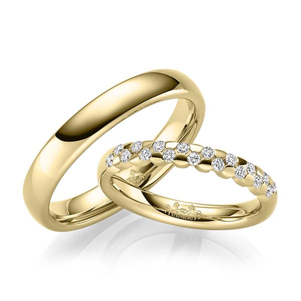 Paar klassische Trauringe/Eheringe in Gelbgold 585 mit zus. 0,27 ct. Brillant tw, si von Steinberg - Q-1679-2 Paar klassische Trauringe/Eheringe in Gelbgold 585 mit zus. 0,27 ct. Brillant tw, si von Steinberg - Q-1679-2