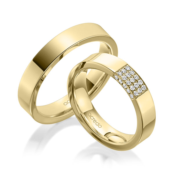 Paar klassische Trauringe/Eheringe in Gelbgold 585 mit zus. 0,2 ct. Brillant tw, si von acredo - A-1972-2 Paar klassische Trauringe/Eheringe in Gelbgold 585 mit zus. 0,2 ct. Brillant tw, si von acredo - A-1972-2