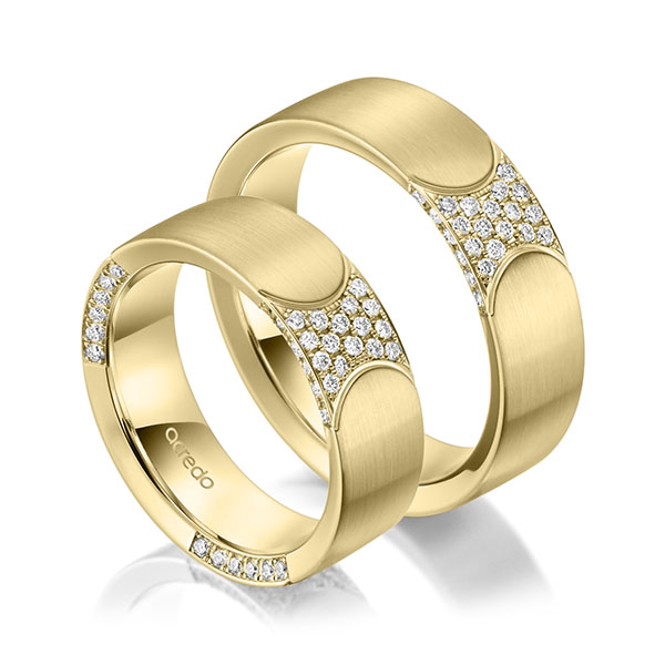 Paar klassische Trauringe/Eheringe in Gelbgold 585 mit zus. 0,896 ct. Brillant tw, si von acredo - A-1973-3 Paar klassische Trauringe/Eheringe in Gelbgold 585 mit zus. 0,896 ct. Brillant tw, si von acredo - A-1973-3