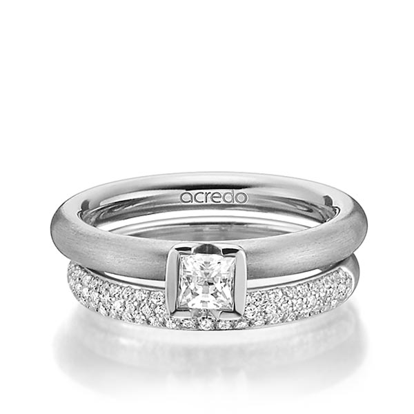 Paar klassische Trauringe/Eheringe in Graugold 585 mit 0,4 ct. + zus. 0,38 ct. Prinzess-Diamant & Brillant tw, vs tw, si von acredo - A-1456-5 Paar klassische Trauringe/Eheringe in Graugold 585 mit 0,4 ct. + zus. 0,38 ct. Prinzess-Diamant & Brillant tw, vs tw, si von acredo - A-1456-5