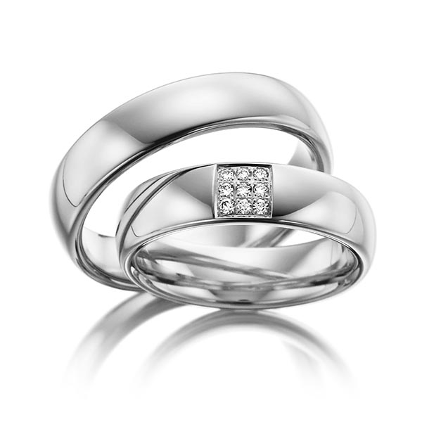 Paar klassische Trauringe/Eheringe in Graugold 585 mit zus. 0,09 ct. Brillant tw, si von Steinberg - Q-1103-5 Paar klassische Trauringe/Eheringe in Graugold 585 mit zus. 0,09 ct. Brillant tw, si von Steinberg - Q-1103-5