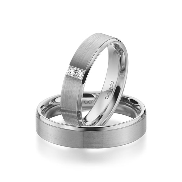 Paar klassische Trauringe/Eheringe in Graugold 585 mit zus. 0,1 ct. Prinzess-Diamant tw, si von acredo - A-1945-8 Paar klassische Trauringe/Eheringe in Graugold 585 mit zus. 0,1 ct. Prinzess-Diamant tw, si von acredo - A-1945-8