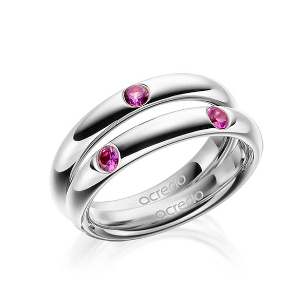 Paar klassische Trauringe/Eheringe in Graugold 585 mit zus. 0,48 ct. Brillant Saphir Pink (A 10) von acredo - A-1918-5 Paar klassische Trauringe/Eheringe in Graugold 585 mit zus. 0,48 ct. Brillant Saphir Pink (A 10) von acredo - A-1918-5