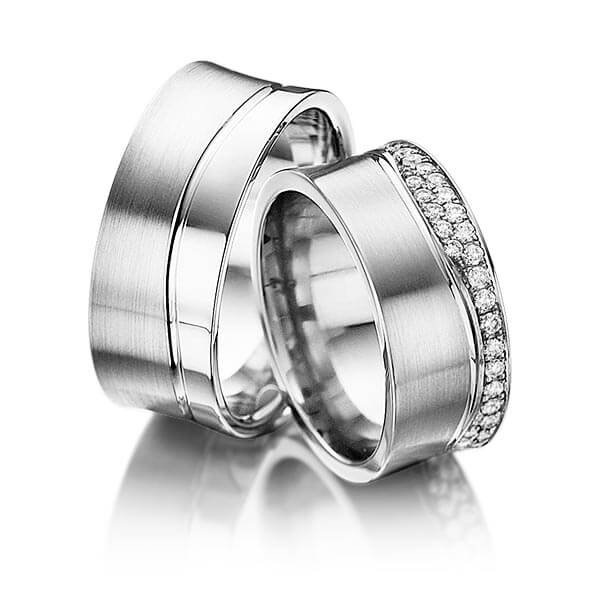 Paar klassische Trauringe/Eheringe in Graugold 585 mit zus. 0,63 ct. Brillant tw, si von 123gold - P-1110-4 Paar klassische Trauringe/Eheringe in Graugold 585 mit zus. 0,63 ct. Brillant tw, si von 123gold - P-1110-4