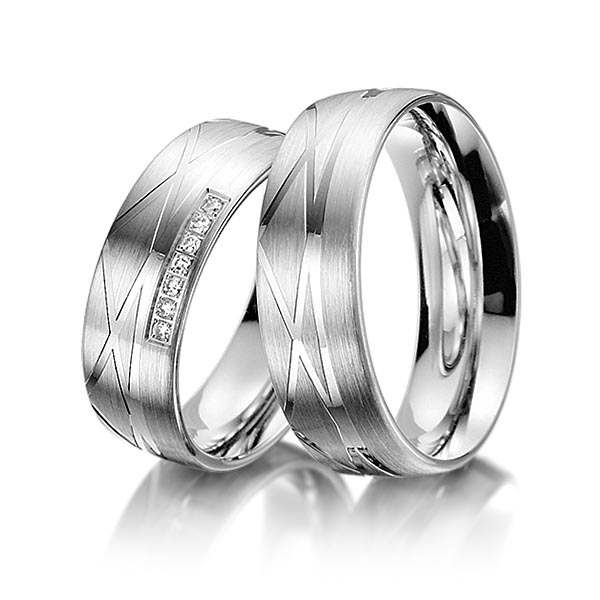 Paar klassische Trauringe/Eheringe in Palladium 585 mit zus. 0,07 ct. Brillant tw, si von Steinberg - T-1105-1 Paar klassische Trauringe/Eheringe in Palladium 585 mit zus. 0,07 ct. Brillant tw, si von Steinberg - T-1105-1