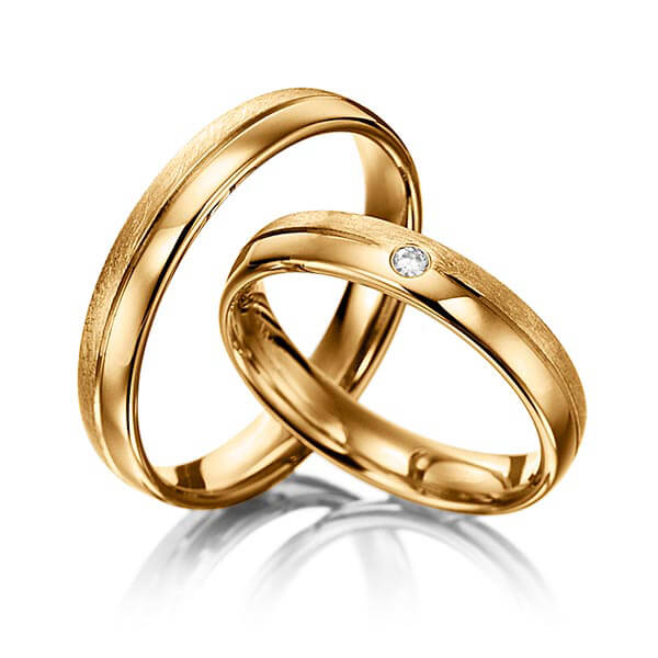 Paar klassische Trauringe/Eheringe in Roségold 585 mit zus. 0,03 ct. Brillant tw, si von acredo - S-1063-3 Paar klassische Trauringe/Eheringe in Roségold 585 mit zus. 0,03 ct. Brillant tw, si von acredo - S-1063-3