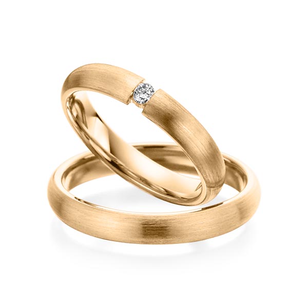 Paar klassische Trauringe/Eheringe in Roségold 585 mit zus. 0,04 ct. Brillant tw, si von Steinberg - Q-1082-1 Paar klassische Trauringe/Eheringe in Roségold 585 mit zus. 0,04 ct. Brillant tw, si von Steinberg - Q-1082-1