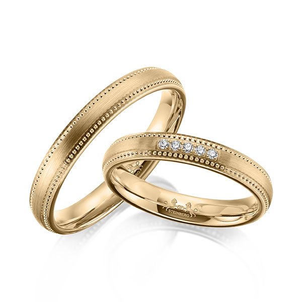 Paar klassische Trauringe/Eheringe in Roségold 585 mit zus. 0,05 ct. Brillant tw, si von Steinberg - Q-1642-2 Paar klassische Trauringe/Eheringe in Roségold 585 mit zus. 0,05 ct. Brillant tw, si von Steinberg - Q-1642-2
