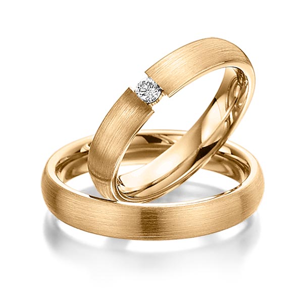 Paar klassische Trauringe/Eheringe in Roségold 585 mit zus. 0,06 ct. Brillant tw, si von Steinberg - Q-1083-4 Paar klassische Trauringe/Eheringe in Roségold 585 mit zus. 0,06 ct. Brillant tw, si von Steinberg - Q-1083-4