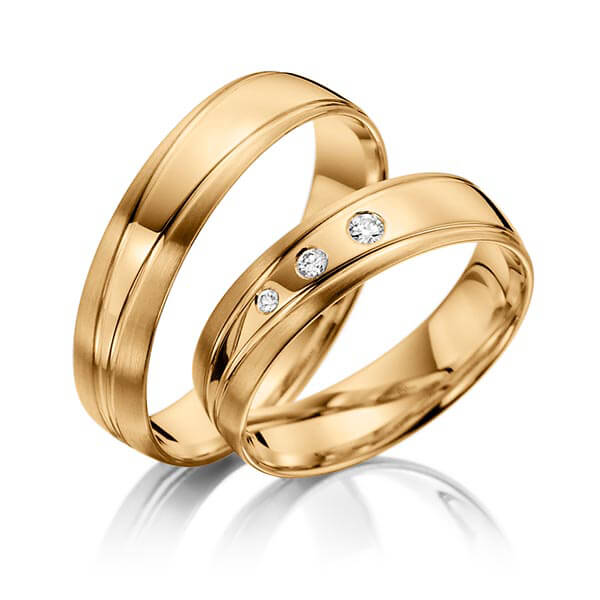 Paar klassische Trauringe/Eheringe in Roségold 585 mit zus. 0,06 ct. Brillant tw, si von Steinberg - T-1116-4 Paar klassische Trauringe/Eheringe in Roségold 585 mit zus. 0,06 ct. Brillant tw, si von Steinberg - T-1116-4