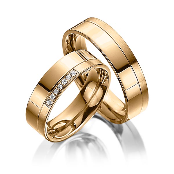 Paar klassische Trauringe/Eheringe in Roségold 585 mit zus. 0,07 ct. Brillant tw, si von Steinberg - Q-1089-7 Paar klassische Trauringe/Eheringe in Roségold 585 mit zus. 0,07 ct. Brillant tw, si von Steinberg - Q-1089-7