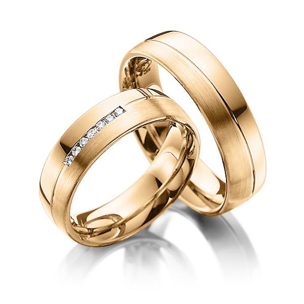 Paar klassische Trauringe/Eheringe in Roségold 585 mit zus. 0,07 ct. Brillant tw, si von Steinberg - Q-1092-7 Paar klassische Trauringe/Eheringe in Roségold 585 mit zus. 0,07 ct. Brillant tw, si von Steinberg - Q-1092-7