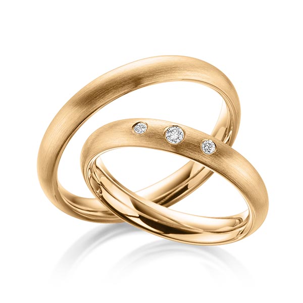 Paar klassische Trauringe/Eheringe in Roségold 585 mit zus. 0,08 ct. Brillant tw, si von Steinberg - Q-1478-1 Paar klassische Trauringe/Eheringe in Roségold 585 mit zus. 0,08 ct. Brillant tw, si von Steinberg - Q-1478-1