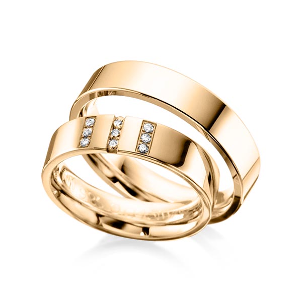 Paar klassische Trauringe/Eheringe in Roségold 585 mit zus. 0,09 ct. Brillant tw, si von Steinberg - Q-1056-5 Paar klassische Trauringe/Eheringe in Roségold 585 mit zus. 0,09 ct. Brillant tw, si von Steinberg - Q-1056-5