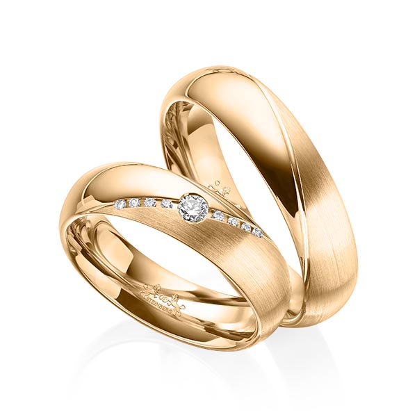 Paar klassische Trauringe/Eheringe in Roségold 585 mit zus. 0,09 ct. Brillant tw, si von Steinberg - Q-1574-7 Paar klassische Trauringe/Eheringe in Roségold 585 mit zus. 0,09 ct. Brillant tw, si von Steinberg - Q-1574-7