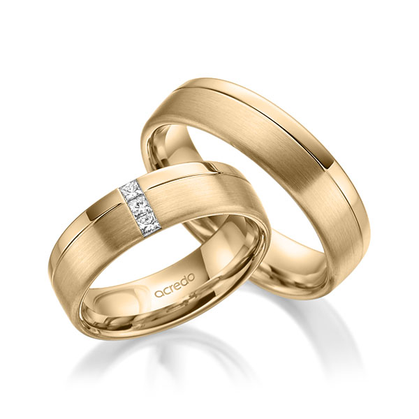 Paar klassische Trauringe/Eheringe in Roségold 585 mit zus. 0,12 ct. Prinzess-Diamant tw, si von acredo - A-1963-7 Paar klassische Trauringe/Eheringe in Roségold 585 mit zus. 0,12 ct. Prinzess-Diamant tw, si von acredo - A-1963-7