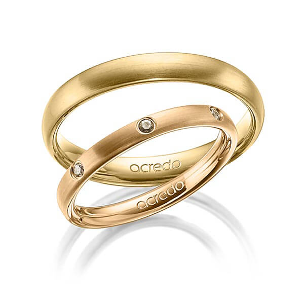 Paar klassische Trauringe/Eheringe in Roségold 585 mit zus. 0,14 ct. Brillant cognac von acredo - A-1399-1 Paar klassische Trauringe/Eheringe in Roségold 585 mit zus. 0,14 ct. Brillant cognac von acredo - A-1399-1