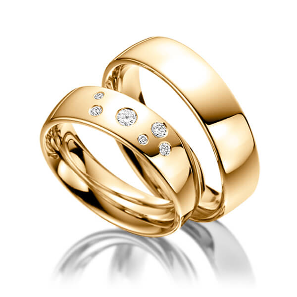Paar klassische Trauringe/Eheringe in Roségold 585 mit zus. 0,15 ct. Brillant tw, si von Steinberg - Q-1109-4 Paar klassische Trauringe/Eheringe in Roségold 585 mit zus. 0,15 ct. Brillant tw, si von Steinberg - Q-1109-4