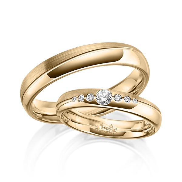 Paar klassische Trauringe/Eheringe in Roségold 585 mit zus. 0,16 ct. Brillant tw, si von Steinberg - Q-1625-4 Paar klassische Trauringe/Eheringe in Roségold 585 mit zus. 0,16 ct. Brillant tw, si von Steinberg - Q-1625-4