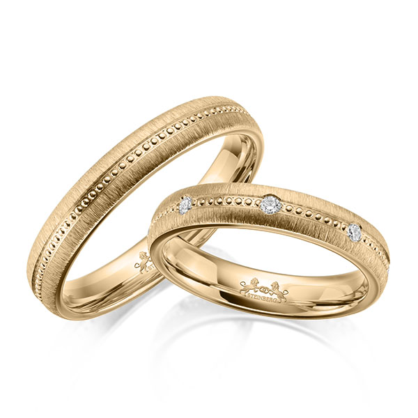 Paar klassische Trauringe/Eheringe in Roségold 585 mit zus. 0,16 ct. Brillant tw, si von Steinberg - Q-1647-6 Paar klassische Trauringe/Eheringe in Roségold 585 mit zus. 0,16 ct. Brillant tw, si von Steinberg - Q-1647-6