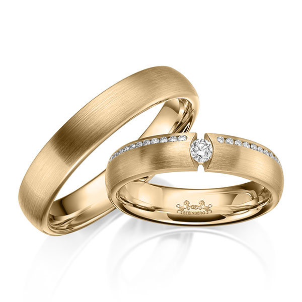 Paar klassische Trauringe/Eheringe in Roségold 585 mit zus. 0,17 ct. Brillant tw, si von Steinberg - Q-1664-3 Paar klassische Trauringe/Eheringe in Roségold 585 mit zus. 0,17 ct. Brillant tw, si von Steinberg - Q-1664-3