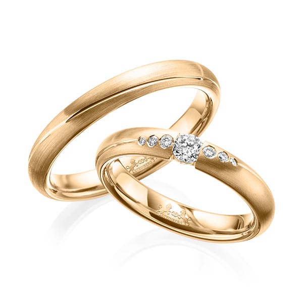 Paar klassische Trauringe/Eheringe in Roségold 585 mit zus. 0,18 ct. Brillant tw, si von Steinberg - Q-1576-7 Paar klassische Trauringe/Eheringe in Roségold 585 mit zus. 0,18 ct. Brillant tw, si von Steinberg - Q-1576-7