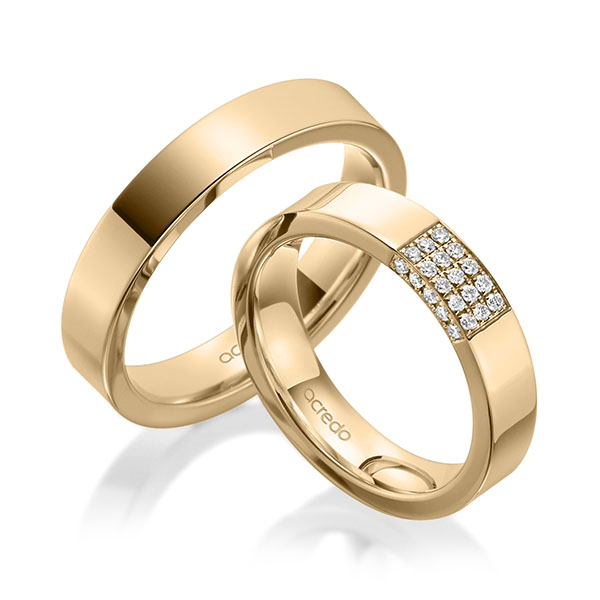 Paar klassische Trauringe/Eheringe in Roségold 585 mit zus. 0,2 ct. Brillant tw, si von acredo - A-1972-3 Paar klassische Trauringe/Eheringe in Roségold 585 mit zus. 0,2 ct. Brillant tw, si von acredo - A-1972-3