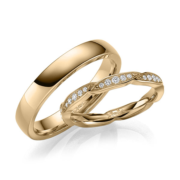 Paar klassische Trauringe/Eheringe in Roségold 585 mit zus. 0,315 ct. Brillant tw, si von Steinberg - Q-1675-1 Paar klassische Trauringe/Eheringe in Roségold 585 mit zus. 0,315 ct. Brillant tw, si von Steinberg - Q-1675-1