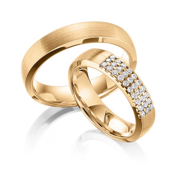 Paar klassische Trauringe/Eheringe in Roségold 585 mit zus. 0,3 ct. Brillant tw, si von Steinberg - Q-1466-2 Paar klassische Trauringe/Eheringe in Roségold 585 mit zus. 0,3 ct. Brillant tw, si von Steinberg - Q-1466-2