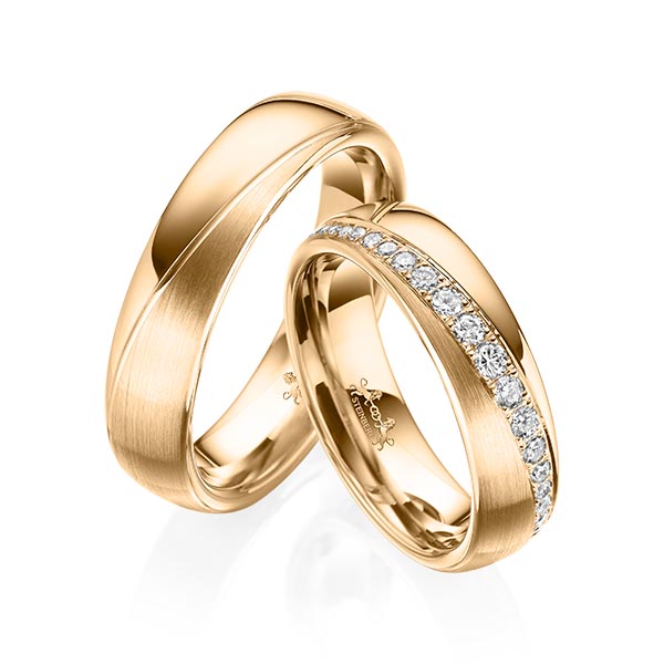 Paar klassische Trauringe/Eheringe in Roségold 585 mit zus. 0,652 ct. Brillant tw, si von Steinberg - Q-1577-7 Paar klassische Trauringe/Eheringe in Roségold 585 mit zus. 0,652 ct. Brillant tw, si von Steinberg - Q-1577-7