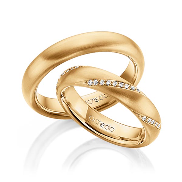 Paar klassische Trauringe/Eheringe in Roségold 750 mit zus. 0,225 ct. Brillant tw, si von acredo - A-1463-4 Paar klassische Trauringe/Eheringe in Roségold 750 mit zus. 0,225 ct. Brillant tw, si von acredo - A-1463-4