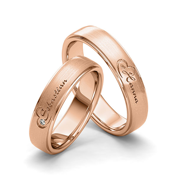 Paar klassische Trauringe/Eheringe in Rotgold 585 Herz mit zus. 0,01 ct. Brillant tw, si von 123gold - Y-1415-15 Paar klassische Trauringe/Eheringe in Rotgold 585 Herz mit zus. 0,01 ct. Brillant tw, si von 123gold - Y-1415-15