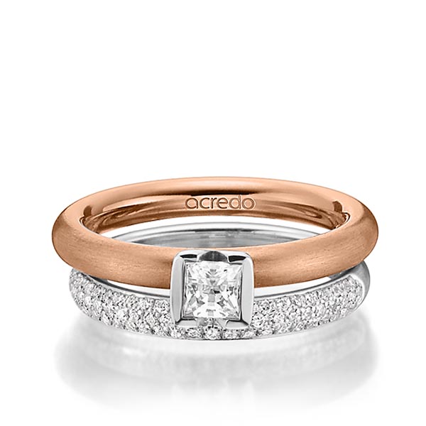 Paar klassische Trauringe/Eheringe in Rotgold 585 mit 0,4 ct. + zus. 0,38 ct. Prinzess-Diamant & Brillant tw, vs tw, si von acredo - A-1456-1 Paar klassische Trauringe/Eheringe in Rotgold 585 mit 0,4 ct. + zus. 0,38 ct. Prinzess-Diamant & Brillant tw, vs tw, si von acredo - A-1456-1