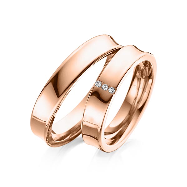 Paar klassische Trauringe/Eheringe in Rotgold 585 mit zus. 0,03 ct. Brillant tw, si von Steinberg - Q-1080-4 Paar klassische Trauringe/Eheringe in Rotgold 585 mit zus. 0,03 ct. Brillant tw, si von Steinberg - Q-1080-4