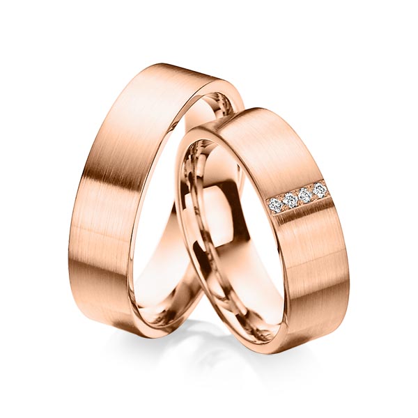 Paar klassische Trauringe/Eheringe in Rotgold 585 mit zus. 0,04 ct. Brillant tw, si von Steinberg - Q-1004-3 Paar klassische Trauringe/Eheringe in Rotgold 585 mit zus. 0,04 ct. Brillant tw, si von Steinberg - Q-1004-3