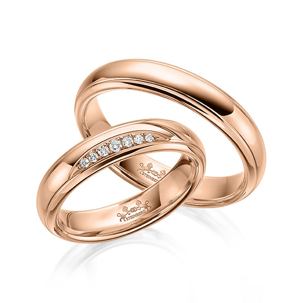 Paar klassische Trauringe/Eheringe in Rotgold 585 mit zus. 0,059 ct. Brillant tw, si von Steinberg - Q-1606-7 Paar klassische Trauringe/Eheringe in Rotgold 585 mit zus. 0,059 ct. Brillant tw, si von Steinberg - Q-1606-7
