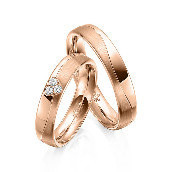 Paar klassische Trauringe/Eheringe in Rotgold 585 mit zus. 0,075 ct. Brillant tw, si von Steinberg - Q-1612-4 Paar klassische Trauringe/Eheringe in Rotgold 585 mit zus. 0,075 ct. Brillant tw, si von Steinberg - Q-1612-4
