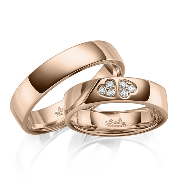 Paar klassische Trauringe/Eheringe in Rotgold 585 mit zus. 0,11 ct. Brillant tw, si von Steinberg - Q-1660-4 Paar klassische Trauringe/Eheringe in Rotgold 585 mit zus. 0,11 ct. Brillant tw, si von Steinberg - Q-1660-4