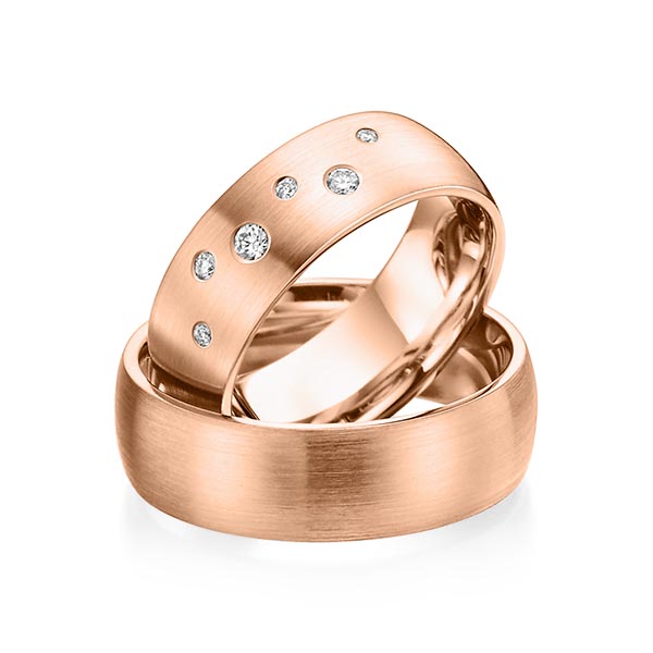 Paar klassische Trauringe/Eheringe in Rotgold 585 mit zus. 0,12 ct. Brillant tw, si von Steinberg - Q-1005-3 Paar klassische Trauringe/Eheringe in Rotgold 585 mit zus. 0,12 ct. Brillant tw, si von Steinberg - Q-1005-3