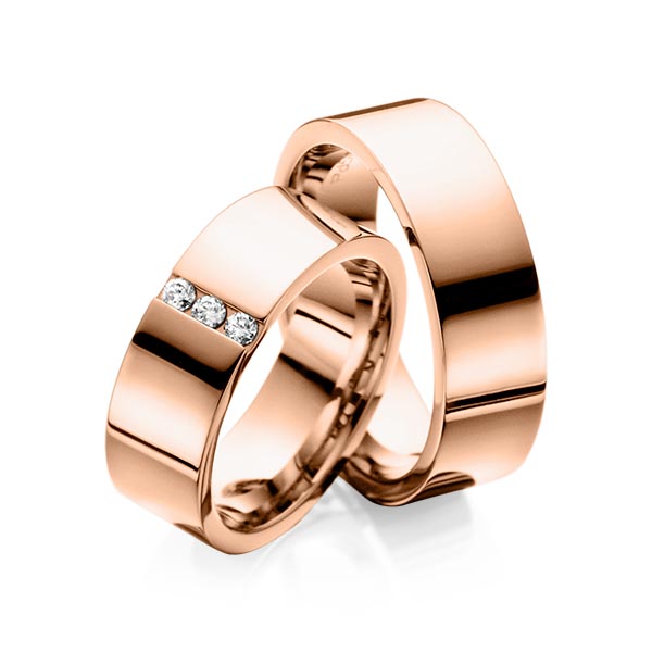Paar klassische Trauringe/Eheringe in Rotgold 585 mit zus. 0,12 ct. Brillant tw, si von Steinberg - Q-1061-3 Paar klassische Trauringe/Eheringe in Rotgold 585 mit zus. 0,12 ct. Brillant tw, si von Steinberg - Q-1061-3