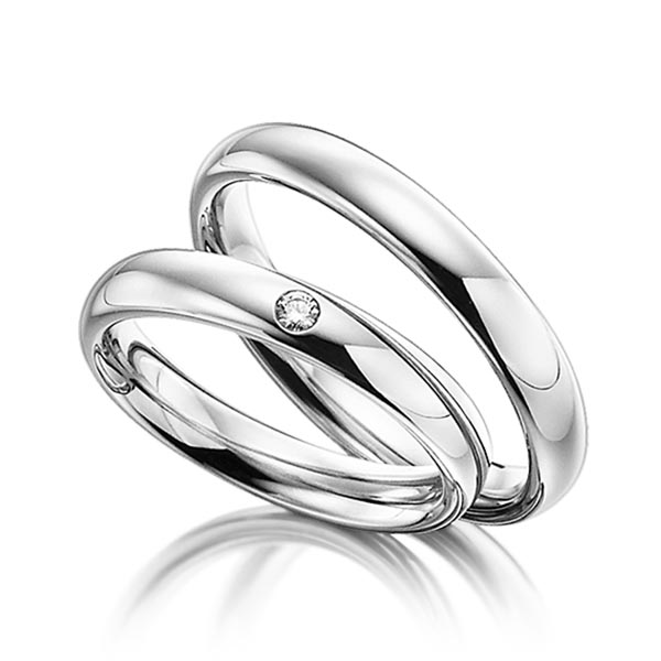 Paar klassische Trauringe/Eheringe in Weissgold 585 mit zus. 0,03 ct. Brillant tw, si von Steinberg - Q-1084-1 Paar klassische Trauringe/Eheringe in Weissgold 585 mit zus. 0,03 ct. Brillant tw, si von Steinberg - Q-1084-1
