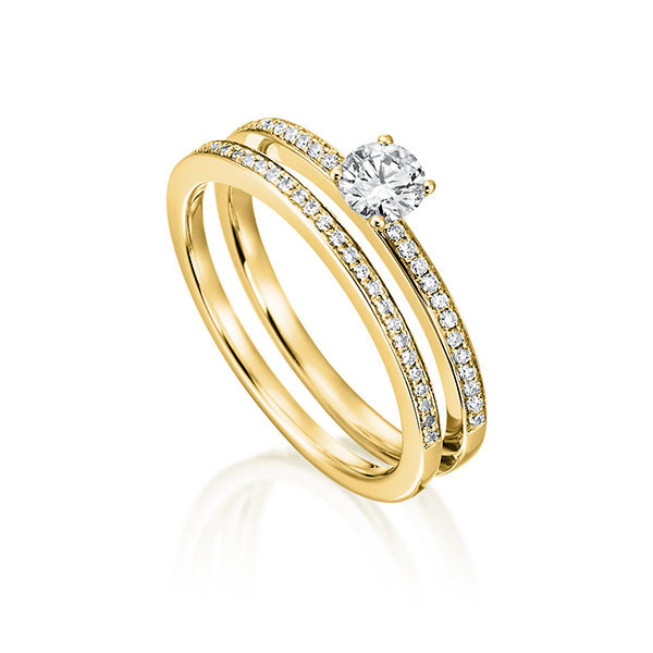 Ring-Set in Gelbgold 750 mit 0,3 ct. + zus. 0,17 ct. Brillant tw, vs von Steinberg - Q-1428-10 Ring-Set in Gelbgold 750 mit 0,3 ct. + zus. 0,17 ct. Brillant tw, vs von Steinberg - Q-1428-10