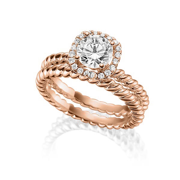 Ring-Set in Rotgold 750 mit 1 ct. + zus. 0,15 ct. Brillant tw, vs von Steinberg - Q-1550-12 Ring-Set in Rotgold 750 mit 1 ct. + zus. 0,15 ct. Brillant tw, vs von Steinberg - Q-1550-12