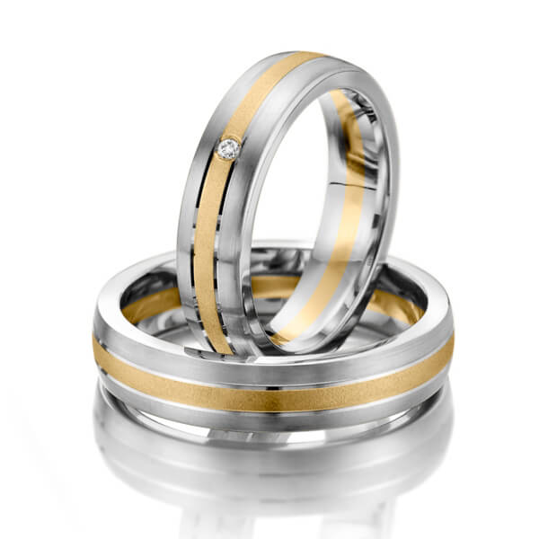 Set Bicolor trouwringen in witgoud 14 kt. geelgoud 14 kt. met in totaal 0,01 ct. Briljant tw/si - NP-1158-4 Set Bicolor trouwringen in witgoud 14 kt. geelgoud 14 kt. met in totaal 0,01 ct. Briljant tw/si - NP-1158-4
